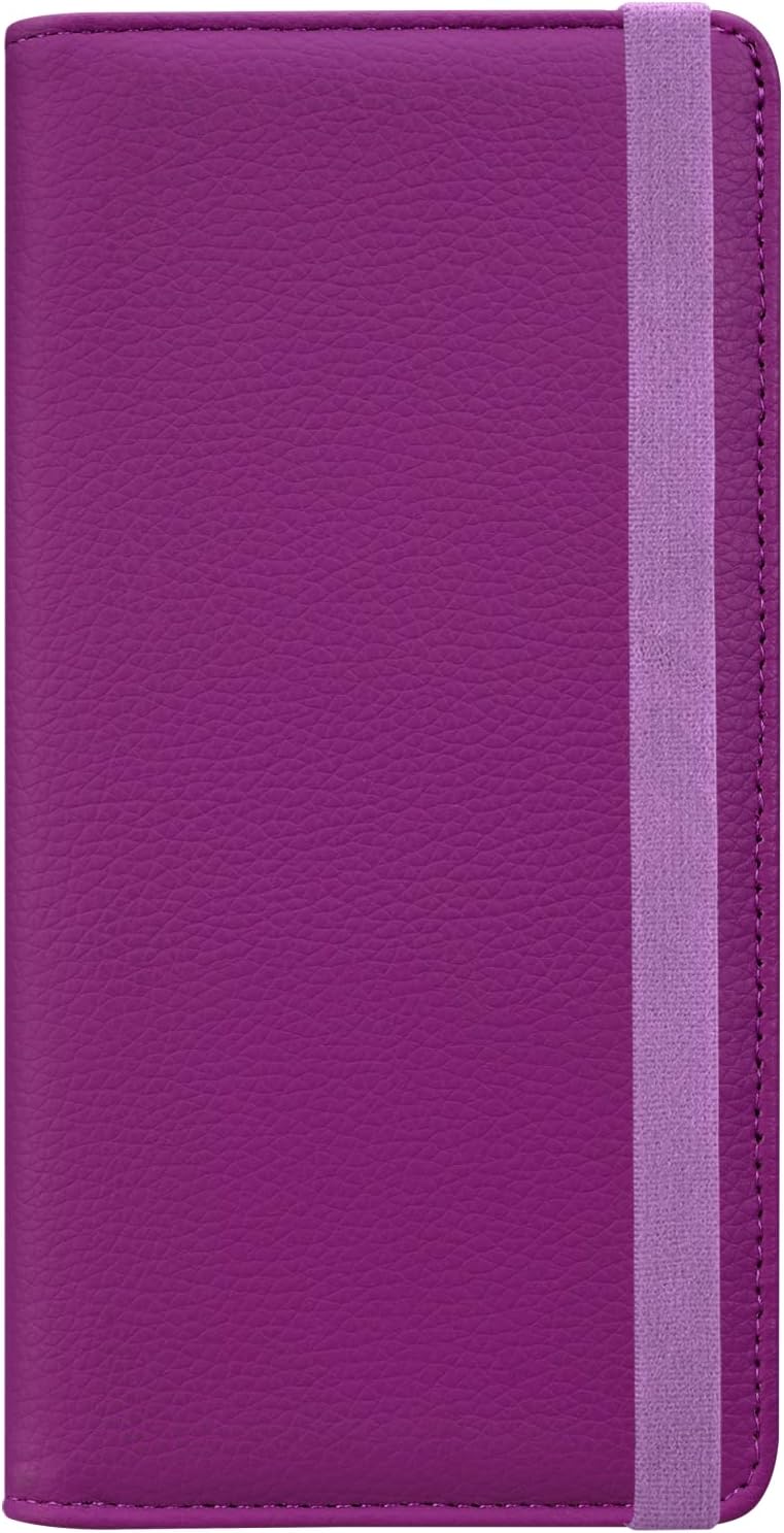 Hot Cool Checkbook Cover with Elastic Band - Premium Leather Clear PVC Divider Durable, Compact, and Multi-Functional Holder Wallet Case for Man and Woman, Litchi - Purple - Image 1